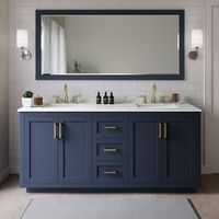 Meuble de salle de bain moderne CBMmart avec vasque simple, meuble de salle de bain autoportant bleu avec miroir LED, lavabo, meuble de salle de bain