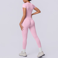 Ensemble deux pièces de yoga long, sans couture, en tricot extensible (Spandex/Nylon), anti-plis, couleur unie, ajusté et respirant, taille européenne transfrontalière