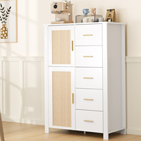 Armoire de rangement en rotin blanc sur mesure avec 5 tiroirs, commode en bois, armoire latérale pour salon, cuisine, entrée, chambre à coucher
