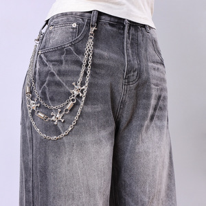 Chaîne de taille Yueli Hip Hop Punk Metal avec pendentif croix et crâne, chaîne de pantalon en argent tibétain, style décontracté urbain - Product Image 1