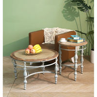 Table basse Innova en bois massif, peinte à la main, style rustique européen vintage, base métallique, montage facile, pliable, Art Nest Home