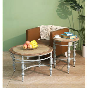 Innova Hand <b>Painted</b> European Vintage Rustic Wooden Coffee <b>Table</b> Metal Base Dining Side <b>Table</b> Living Room Foldable Easy Assembly - Product Image 3