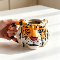 Tasse en céramique 3D en forme de tête de tigre, peinte à la main, tasse à café créative en forme d'animal, tasse à lait et à eau, décoration originale pour la maison, cadeau