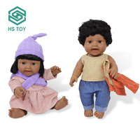 Poupée bébé africaine noire de 12 pouces HS Toy, fabriquée à la main, corps entier réaliste, vinyle reborn, jouet doux avec boîte à fenêtre
