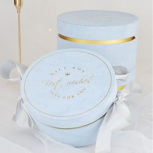 Cao cấp đám cưới handmade Nhung Vòng xi lanh hộp quà tặng với Ribbon Kẹo hoa vàng dập Kraft bao bì các tông hộp - Product Image 2