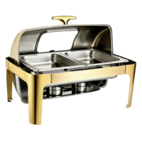 Ensemble de réchauds de luxe à couvercle roulant, chauffe-plats commerciaux en acier inoxydable pour buffet avec supports à combustible, équipement de restauration