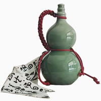 Dectorgaya China 500ml Pot anggur keramik labu indah dengan tali merah-Vintage labu kuno Tiongkok