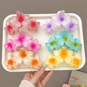 Fermaglio per capelli in plastica hawaiana da donna con fermaglio per mezza presa da spiaggia estiva a forma di squalo con tre disegni floreali che usano quotidianamente regali - Product Image 2