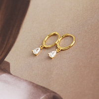 925 Sterling perak anting-anting lingkaran menjuntai kristal CZ zirkon bunga unik 18K lapis emas lucu untuk hadiah pesta pernikahan