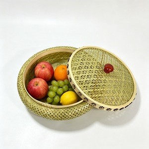 Bamboo Woven Storage <b>Basket</b> With Lid Linyi Craft For Fruits Vegetables <b>Bread</b> And Miscellaneous Items - Product Image 3