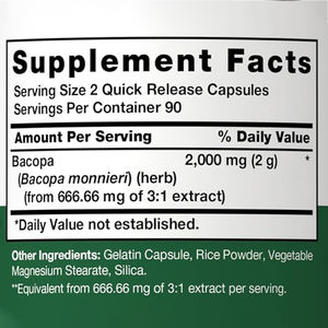 Voedingssupplement <span class=keywords><strong>Bacopa</strong></span> Monnieri capsules |   180 capsules |   Glutenvrij supplement - Product Image 2