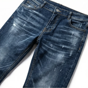 WangSheng Jeans de mezclilla elásticos <span class=keywords><strong>para</strong></span> <span class=keywords><strong>hombre</strong></span>, azules, lavados, desgastados, de corte ajustado y recto, formales, de cintura alta, con bajo sin rematar, unisex, estilo vintage streetwear - Product Image 4