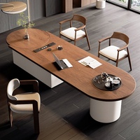 Bureau de direction réglable en hauteur en pin massif de Nouvelle-Zélande LBZ-136X avec table à thé intégrée, double usage pour conférence