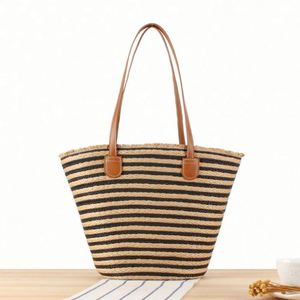 Sac à bandoulière rayé en papier tressé grande capacité pour femme, résistant à l'eau, portable, idéal pour les vacances à la plage – Vente en gros - Product Image 3