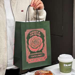 Custom Printed Logo Eco-Friendly Biodegradable Handle Bag Coffee Food Takeout Kraft Paper Shopping Bags Packaging - Product Image 5