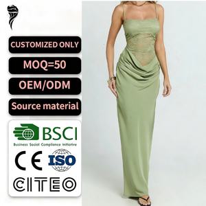 Robe de soirée personnalisée pour femme, nouvelle collection, sexy, en dentelle patchwork, dos nu, mi-longue, en spandex tissé, amincissante, vente chaude OEM - Product Image 1