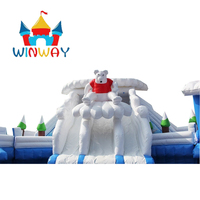 Parc aquatique gonflable bleu-blanc en PVC personnalisé en plein air avec piscine pour enfants et adultes à jouer et à louer à des fins commerciales