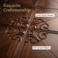 Parquet en bois massif à motifs géométriques sculptés, système de pose clipsable pour hôtels, salons et clubs.