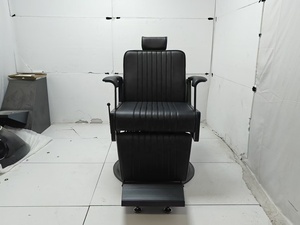 Fauteuil de barbier hydraulique noir en cuir PU, inclinable, mobilier moderne pour salon de coiffure, hauteur réglable, base ronde avec repose-pieds - Product Image 6