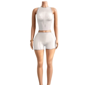 PEEQI 2026 Summer Hot Sale Women's Glossy <strong>See</strong> <strong>Through</strong> Tank <strong>Top</strong> and Shorts 2 Piece Set Women Sexy Outfits Lingerie - Product Image 3