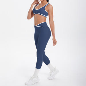High Waisted Plus Size <b>Leggings</b> Sports Running 5-Piece Set Custom Logo Contrast Color Yoga Gym Fitness Suits for <b>Women</b> - Product Image 3