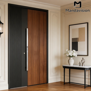 ประตูเหล็กสแตนเลสกันขโมยแบบโมเดิร์น รุ่นแม่ลูก  ประตูทางเข้าวิลล่าอพาร์ทเมนท์  แผงไม้อลูมิเนียมสั่งทำพิเศษ - Product Image 1