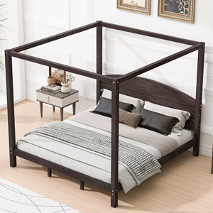 Modern King Size Solid Wood <b>Canopy</b> Platform <b>Bed</b> with Plywood Panel Adjustable Eco-Friendly & Durable Headboard Support Legs - Product Image 2