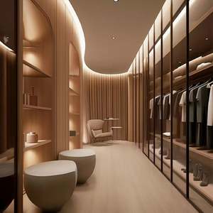 Armoires de dressing sur mesure YALIG pour toute la maison, design luxueux, gris minimaliste, en forme de U, en MDF - Product Image 1