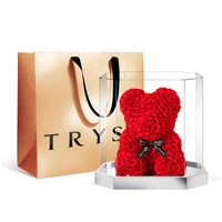 Ours en Roses Artificielles PE de 40 cm avec Boîte, Ours en Peluche DIY en Fleurs, Décoration de la Saint-Valentin pour Petite Amie, Femme, Cadeaux de Fête des Mères