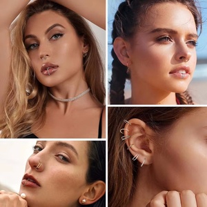 Anillo de titanio ASTM F136 de 18G para nariz, oreja, tragus, septum, concha, <span class=keywords><strong>labio</strong></span>, cartílago, doble <span class=keywords><strong>aro</strong></span>, con circonita cúbica (CZ) y sistema clicker, 1 unidad - Product Image 2