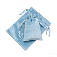 Pochette en velours bleu clair de luxe avec cordon de serrage en ruban, sac d'emballage pour bijoux pour le rangement de petits cadeaux