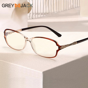 Lunettes anti-radiation œil de chat gris pour femmes, monture étroite, verres en acétate, style rétro, branches à ressort métalliques - Product Image 5