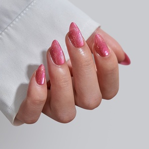 BTARTBOX Uñas Postizas 3D con Diseño de Ojo de Gato Rojo, Uñas Acrílicas Cortas en Forma de Almendra, Uñas Artificiales al por Mayor - Product Image 1
