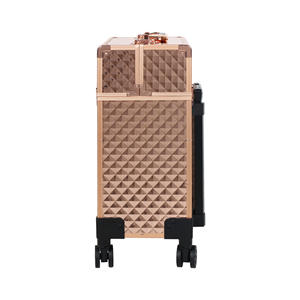 Valise de maquillage portable Water Cube, rose gold, grande capacité, roulettes pivotantes, étui de rangement professionnel pour produits de beauté - Product Image 2