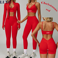 LUYU Nouveauté Ensemble de leggings sans couture à dos en V, veste zippée, soutien-gorge push-up, tenues de sport, ensembles de yoga et de Pilates