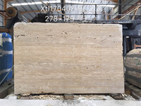Dalles de marbre travertin beige naturel Design moderne poli pour usage hôtelier-Carreaux de mur de comptoir de table remplis de trous