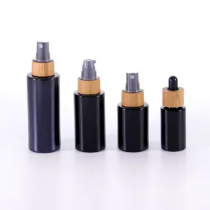制造商黑色化妆瓶不透明化妆品竹瓶，用于乳液和血清