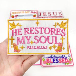 Patchs thermocollants brodés en polyester avec phrases religieuses et textes anglais pour chaussures, chapeaux et vêtements - Product Image 2
