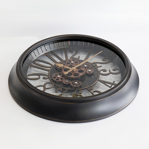 Grande <span class=keywords><strong>horloge</strong></span> murale ronde classique <span class=keywords><strong>en</strong></span> plastique vieilli de 20 pouces <span class=keywords><strong>avec</strong></span> <span class=keywords><strong>engrenage</strong></span> mobile - Product Image 3