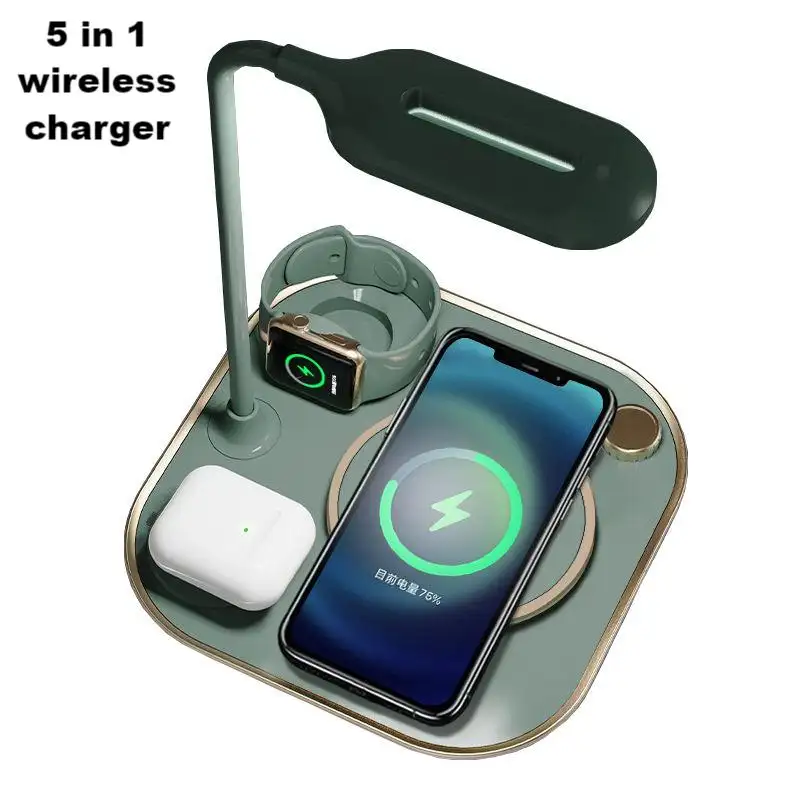 5-in-1 mobile phone wireless charging station desktop multi-function desk lamp night light 15W fast charging wireless charger