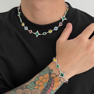 Ciondoli geometrici colorati strass pietre preziose braccialetti <span class=keywords><strong>Set</strong></span> per uomini alla moda mano maschile accessori a catena gioielli - Product Image 2