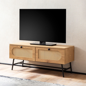 Meuble TV 2 portes <span class=keywords><strong>en</strong></span> bois avec console TV <span class=keywords><strong>en</strong></span> rotin 65 <span class=keywords><strong>pouces</strong></span> Solution de rangement pour la maison, le salon et la chambre à coucher. - Product Image 1