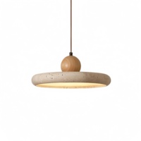 Luminaire suspendu LED en travertin Wabi Sabi, décoration en pierre circulaire, lustre pour salon, lampe suspendue avec télécommande, intensité réglable