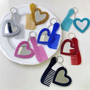 Llavero DIY de metal con peine y espejo para niños y adultos, con logotipo grabado, peine para niños, espejo mini de acetato y llavero DIY para coche - Product Image 1