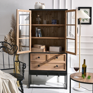 Farmhouse Vintage <b>Rustic</b> Wooden Metal Storage Drawers New Design Kitchen <b>Cabinets</b> for Living Room and Home Use - Product Image 4