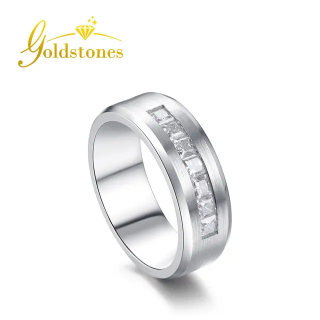 18K Solid Gold Men Ring Moissanite Stone Princess Cut 2*2mm White Moissanite Pave Ring