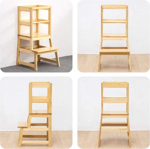 Tabouret d'apprentissage pour enfants avec tapis antidérapant, tour d'aide pour tout-petits pour comptoir de cuisine et évier de salle de bain - Product Image 4