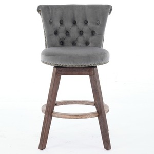 Ensemble de 2 tabourets de bar à hauteur de comptoir de 26 po, pivotants à 360°, convertibles, avec dossier capitonné à la main et bords garnis de boutons - Product Image 2