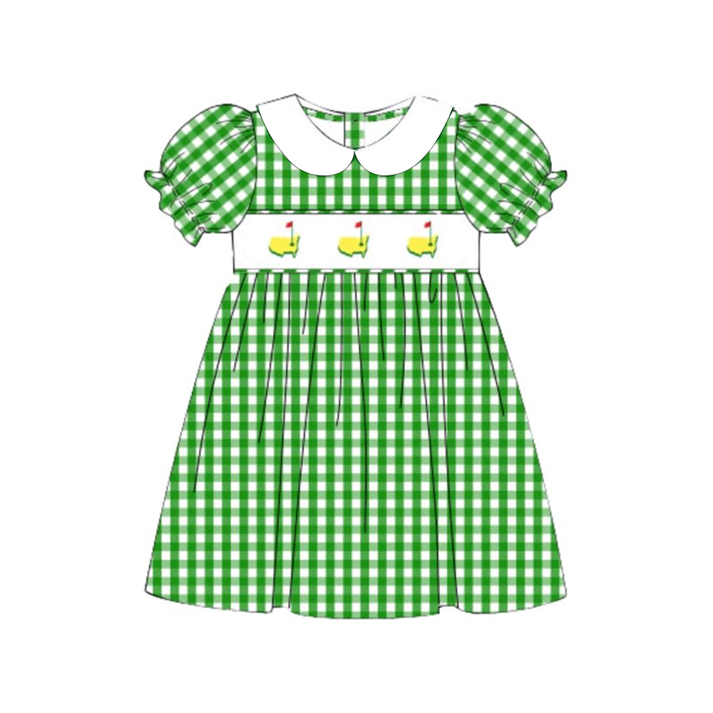Green Gingham Dress - Girls Knee-Length Plaid Summer Style