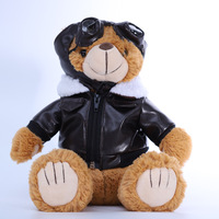 Ours en peluche militaire aviateur personnalisable avec uniforme et veste, vente en gros, OEM personnalisé, adorable jouet en peluche pilote